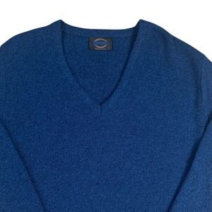 Vintage 90s Jantzen Mens V Neck Sweater Acrylic Blue Made in USA Classic Knit